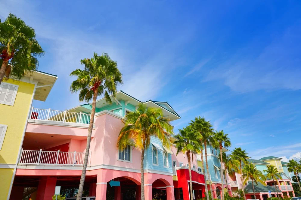 Florida Fort Myers colorful palm trees facades Cost-Savings of Concrete Overlays