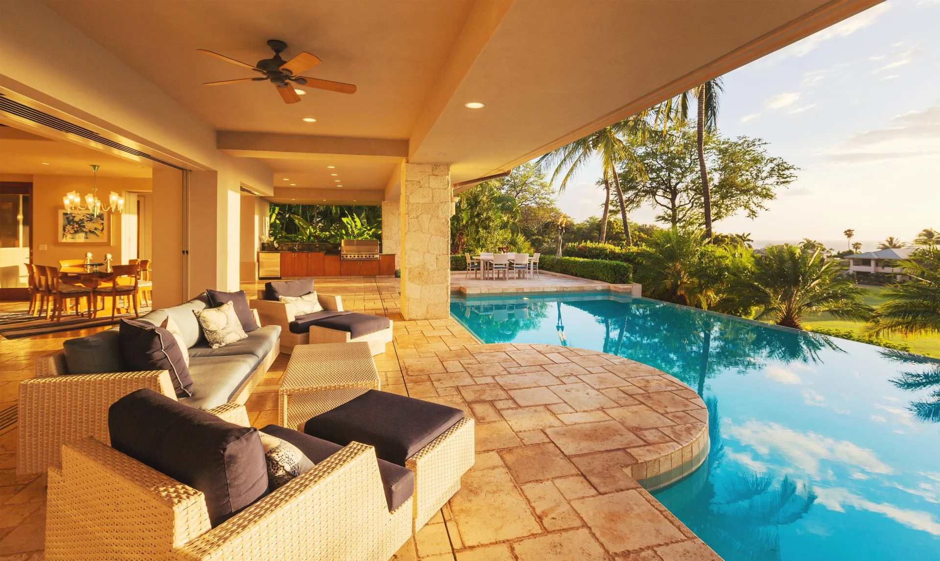 stamped concrete pool deck overlooking pool orlando home