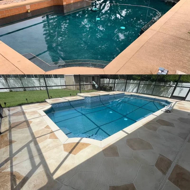 Before and After pool deck resurfacing Pool Deck Resurfacing