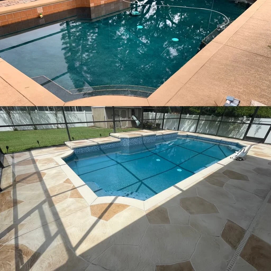 Before and After Pool Interior Stamped Concrete