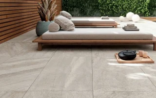 outdoor stone look tiles patio