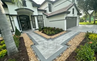 white house stamped concrete walkway
