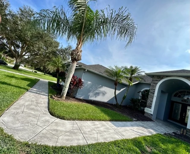 Front Walkway Stamped Concrete Design Epoxy Garage Floor